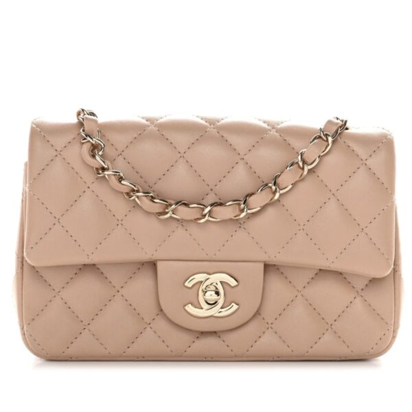Lambskin Quilted Mini Rectangular Flap Beige