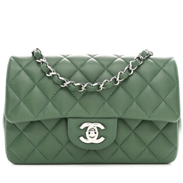 Lambskin Quilted Mini Rectangular Flap Dark Green