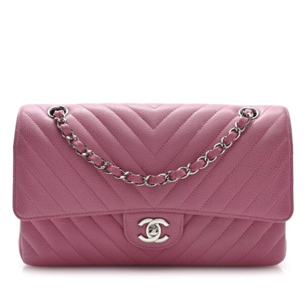 Caviar Chevron quilted Medium Double Flap Pink