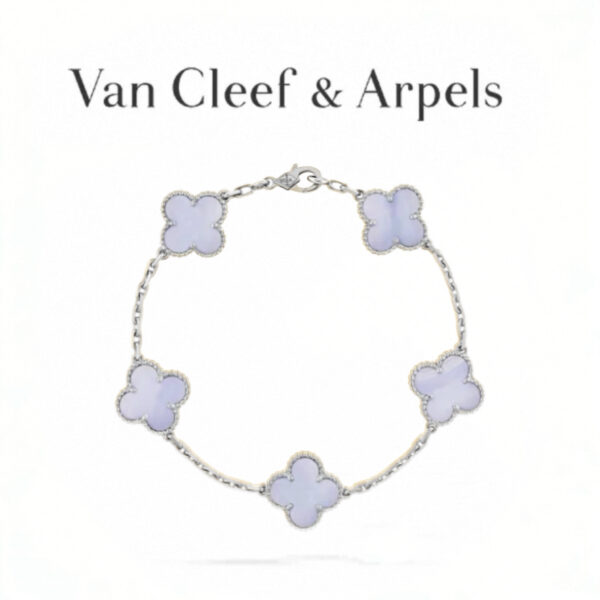 Replica Van Cleef & Arpels Purple Vintage Alhambra 5-Motif Bracelet Chalcedony White Gold-Plated