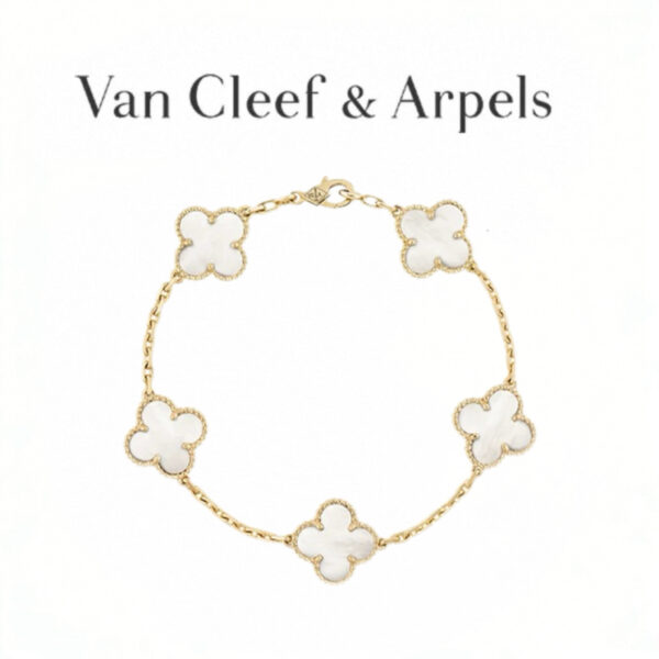 Replica Van Cleef & Arpels Vintage Alhambra 5-Motif Bracelet Mother-of-Pearl Yellow Gold-Plated
