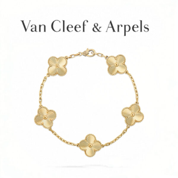 Replica Van Cleef & Arpels Vintage Alhambra 5-Motif Bracelet Guilloché Yellow Gold-Plated