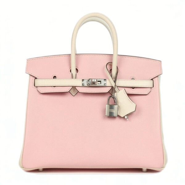 Replica Birkin 25 HSS Rose Sakura/Craie Handbag Silver Hardware Chèvre Mysore Leather