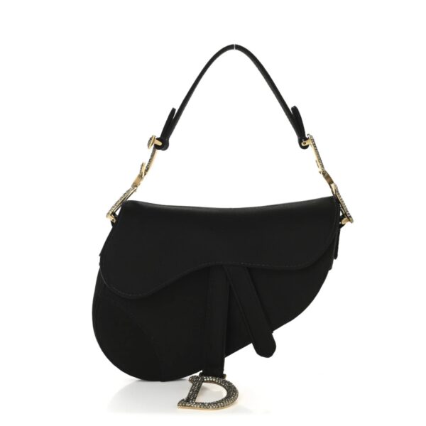 Satin Crystal Mini Saddle Bag Black