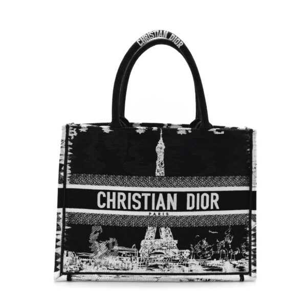 Canvas Embroidered Medium Paris Book Tote Black White