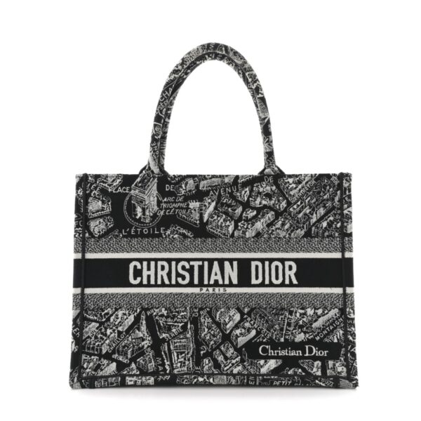 Canvas Embroidered Medium Plan De Paris Book Tote Black White