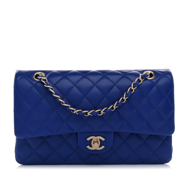 Lambskin Quilted Medium Double Flap Blue