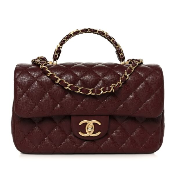 Caviar  Quilted Small Handy CC Flap  Burgundy