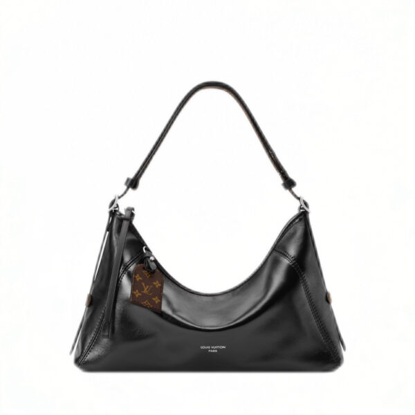 CarryAll East West Style Black Oil-Wax Leather Hobo Bag