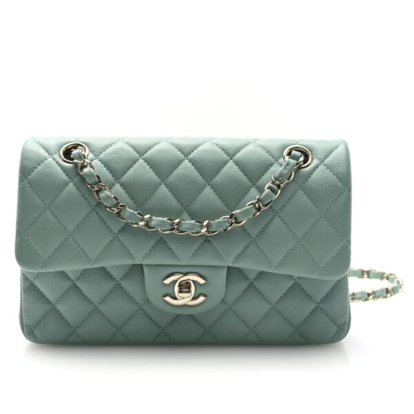 Caviar  Quilted Small Double Flap Light Blue