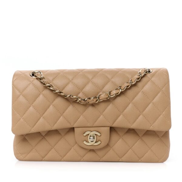 Caviar Quilted Medium Double Flap Dark Beige