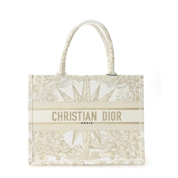 Canvas Embroidered Medium Reve d'Infini Book Tote Gold