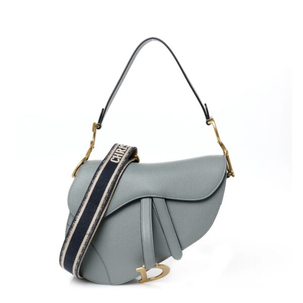 Grained Calfskin Saddle Bag With Strap Stone Grey