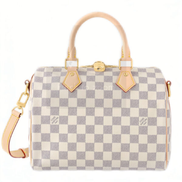 Replica Speedy Bandoulière 25 handbag Gold Hardware Damier Azur Coated Canvas