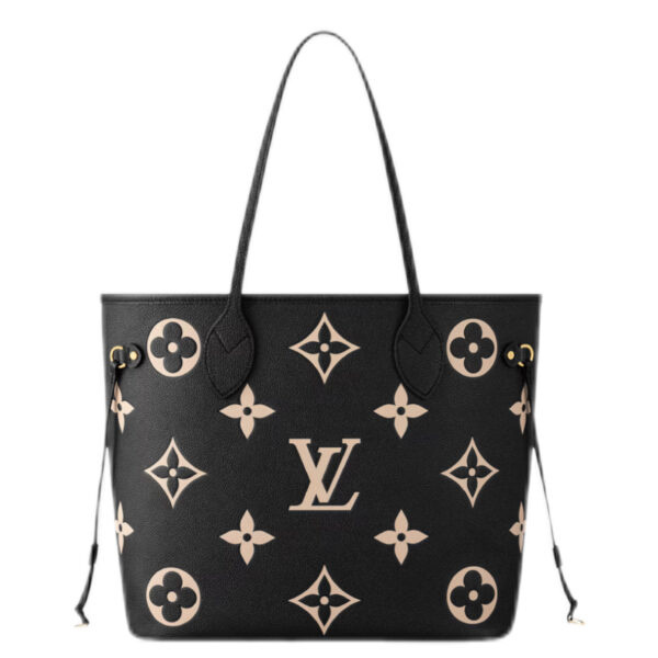 Replica Neverfull MM handbag Bicolor Black&BeigeMulticolor Monogram Leather