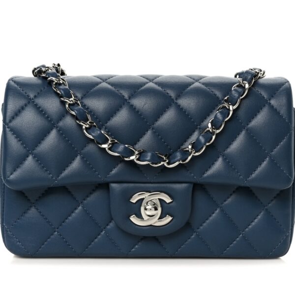 Lambskin Quilted Mini Rectangle Flap Blue