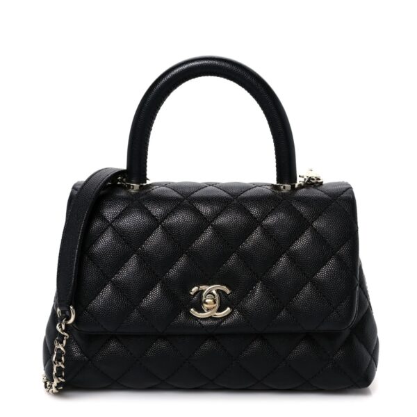 Caviar Quilted Mini Coco Handle Flap Black
