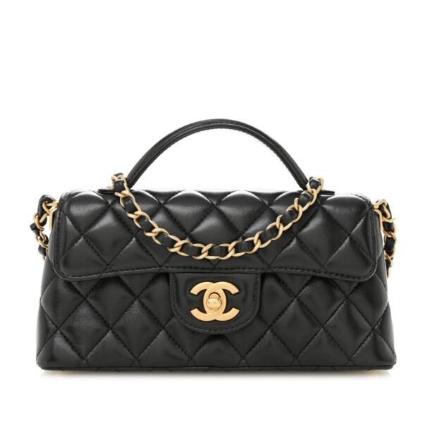 Lambskin Quilted  Mini Flap Handle Bag Black