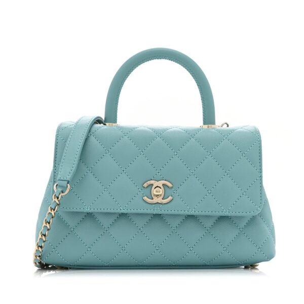 Caviar Quilted Mini Coco Handle Flap Turquoise