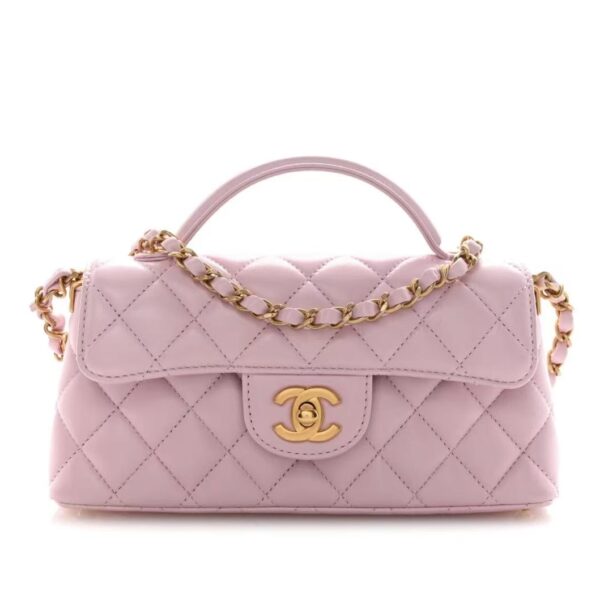 Lambskin Quilted  Mini Flap Handle Bag Light Pink