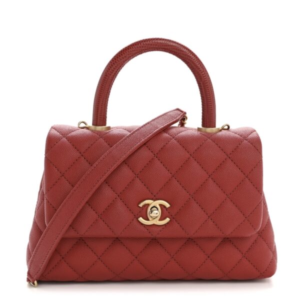Caviar Lizard Embossed Quilted Mini Coco Handle Flap Red