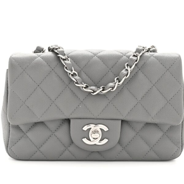 Caviar Quilted Mini Rectangular Flap Grey