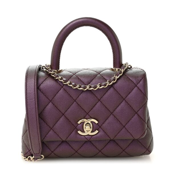 Iridescent Caviar Quilted Extra Mini Coco Handle Flap Purple