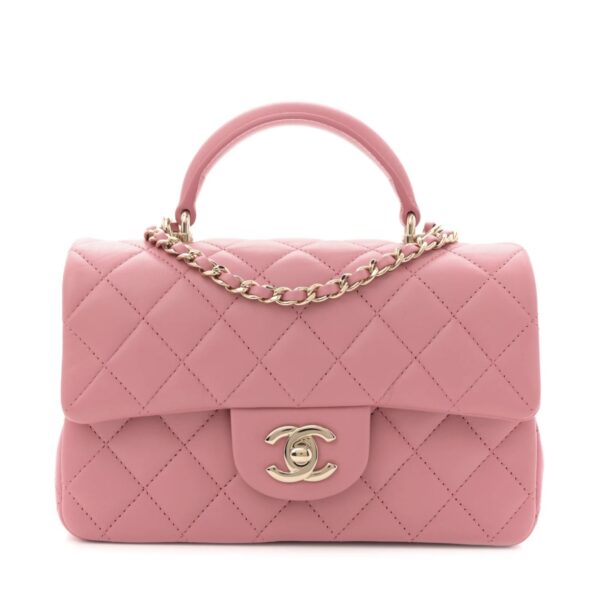 Lambskin Quilted  Mini Top Handle Rectangular Flap Pink