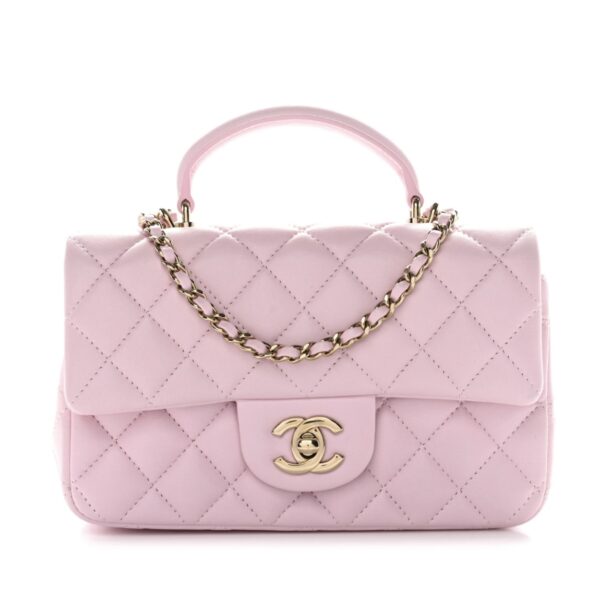 Lambskin Quilted  Mini Top Handle Rectangular Flap Light Pink