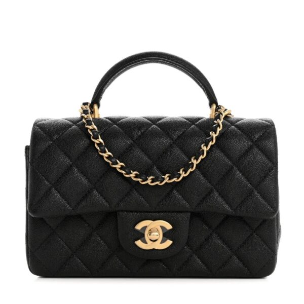 Caviar Quilted  Mini Top Handle Rectangular Flap Black