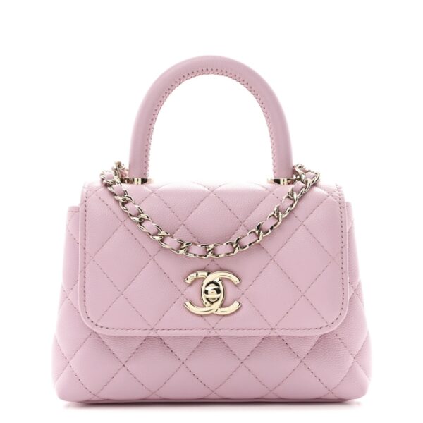 Caviar Quilted Coco Handle Clutch With Chain Pink