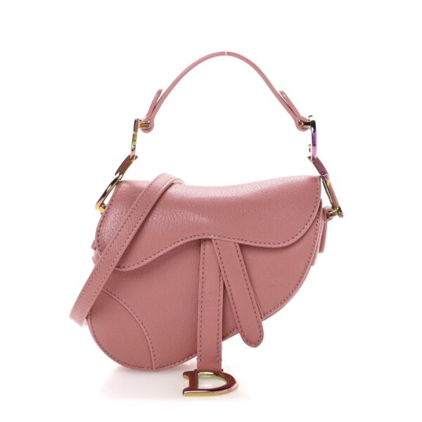 Replica Dior Goatskin Micro Saddle Bag With Strap Coral Powder
