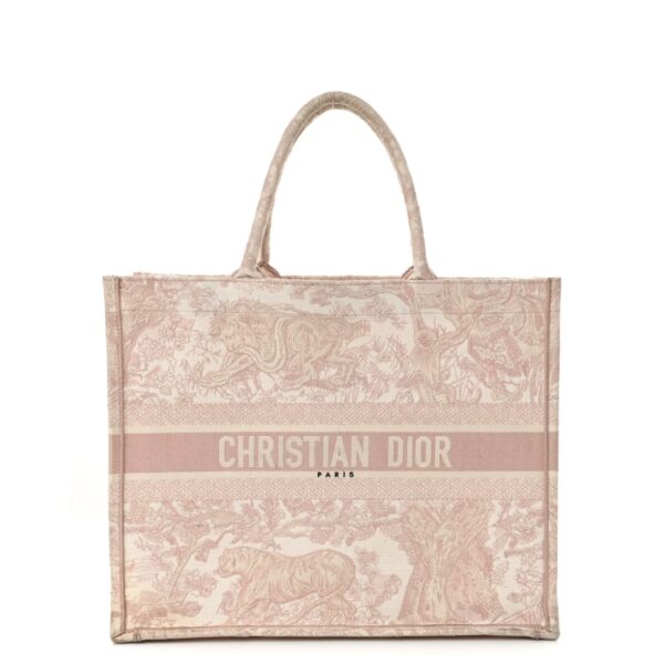 Canvas Toile De Jouy Embroidered Large Book Tote Pink