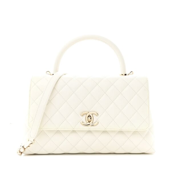 Caviar Quilted Small Coco Handle Flap White
