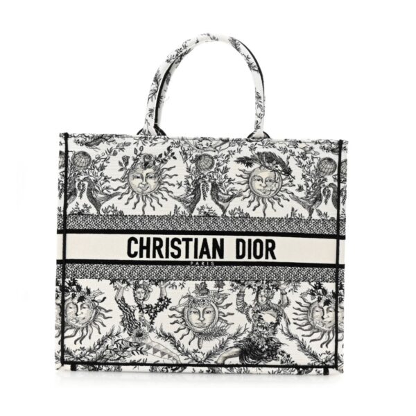 Canvas Embroidered Large Toile De Jouy Soleil Book Tote Black White
