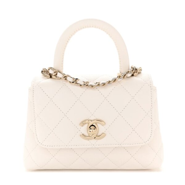 Caviar Quilted Coco Handle Clut  With Chain White