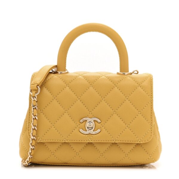 Caviar Quilted Extra Mini Coco Handle Flap Yellow