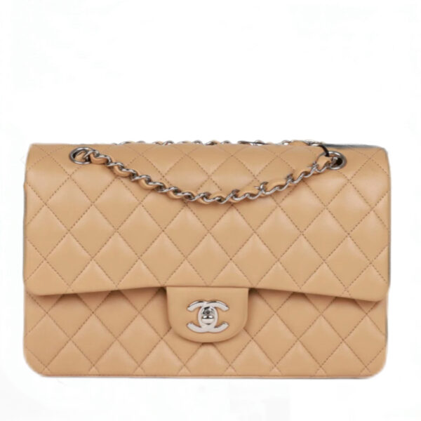 Chanel Classic Flap Medium Apricot Silver Hardware Gaiera zp Leather