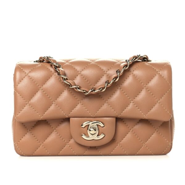 Lambskin Quilted Mini Rectangular Flap Brown