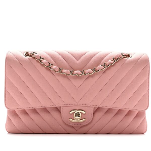 Caviar Flap Chevron Quilted Medium Double Flap Pink