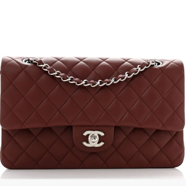 Lambskin Quilted Medium Double Flap Burgundy Extra
