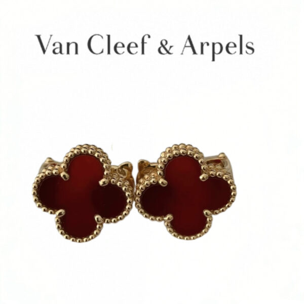 Replica Van Cleef & Arpels Vintage Alhambra Earrings Carnelian Yellow Gold-Plated English Lock