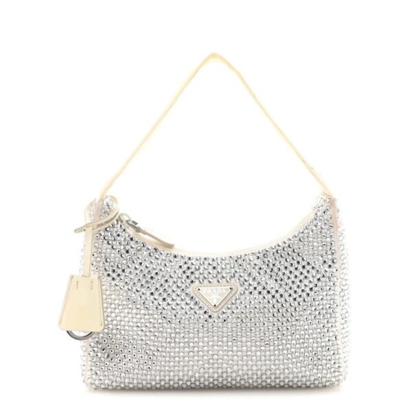 Satin Crystal Mini Re-Edition 2000  Bag White