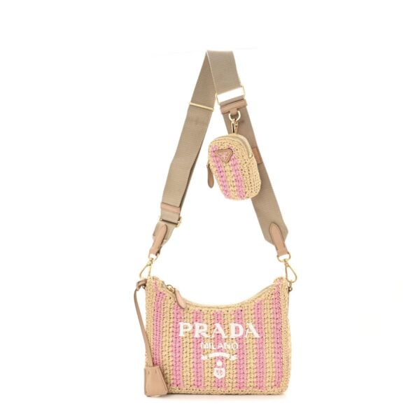 Yarn Raffia Effect Crochet Striped RA-Edition 2005 Shoulder Bag White