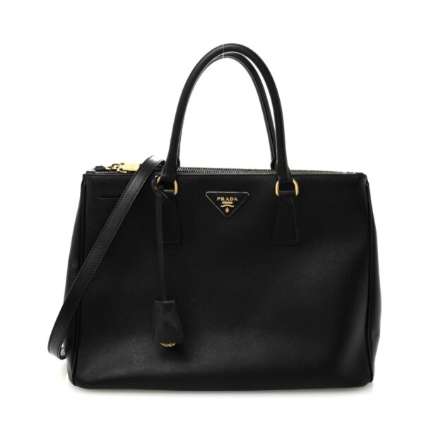 Saffiano Medium Galleria Double-Zip Tote Black  Handbag White