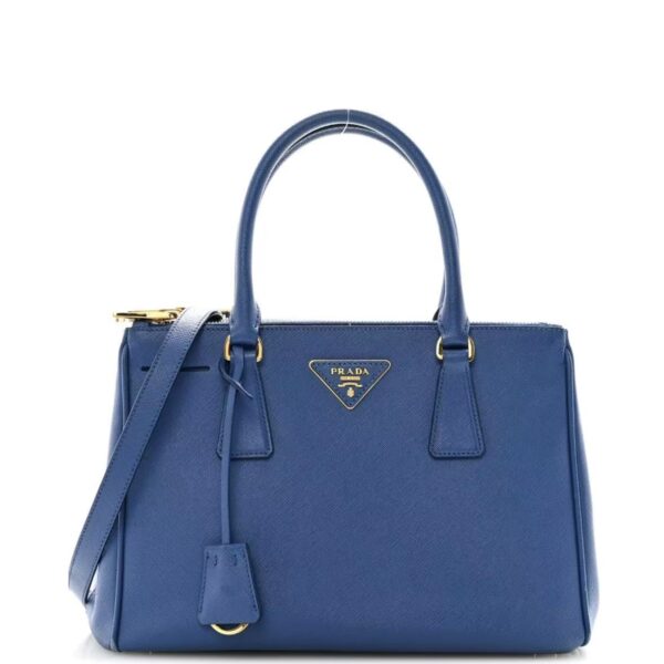 Saffiano Lux Small Galleria Double-Zip Tote Azzurro