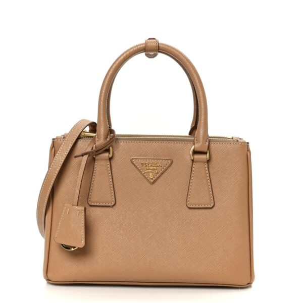 Saffiano Mini Galleria Double Zip Tote Caramel